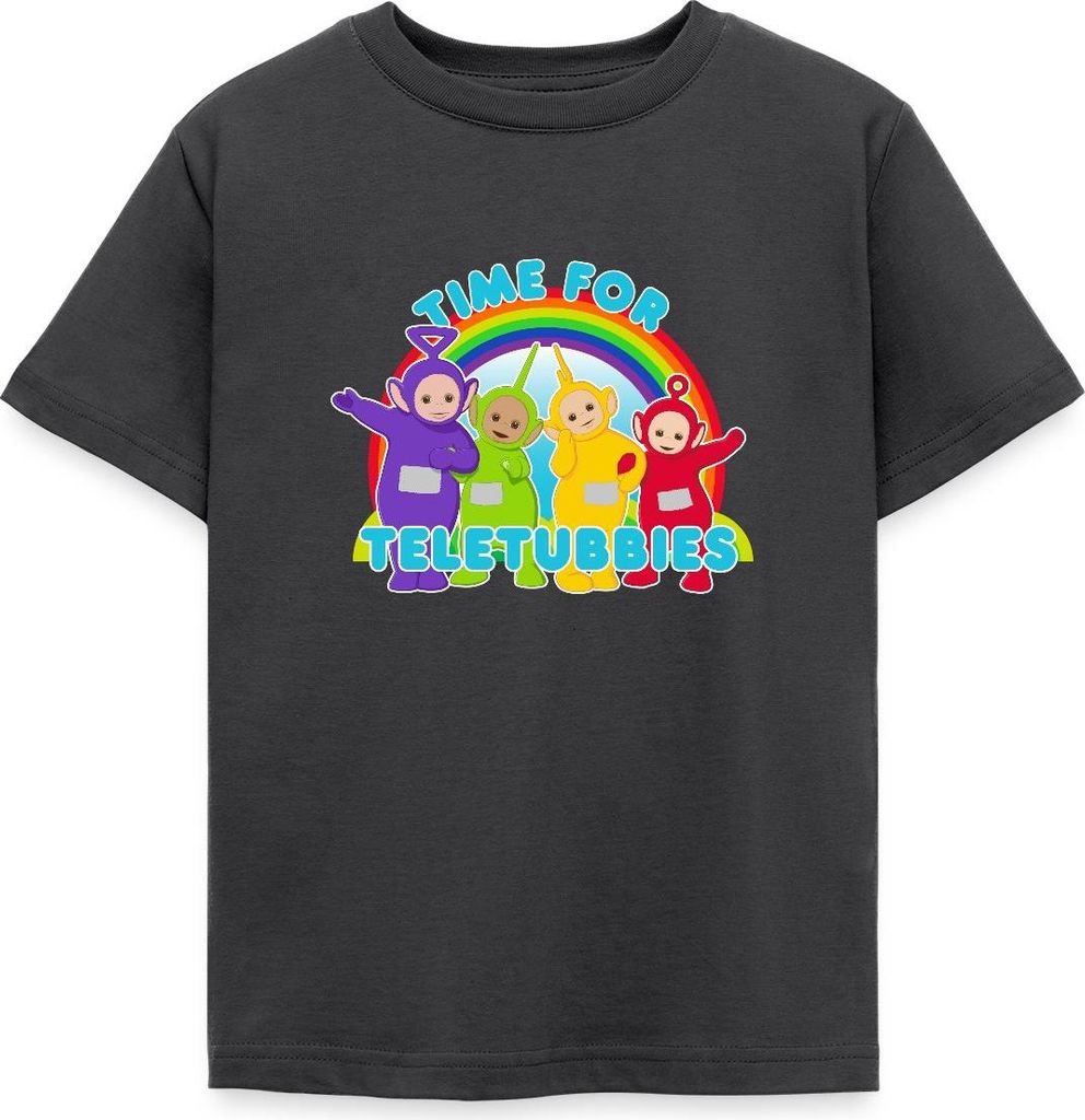 Spreadshirt Teletubbies Time For Teletubbies Kinder T-Shirt, 110/116 (5-6 Jahre), Dunkelgrau