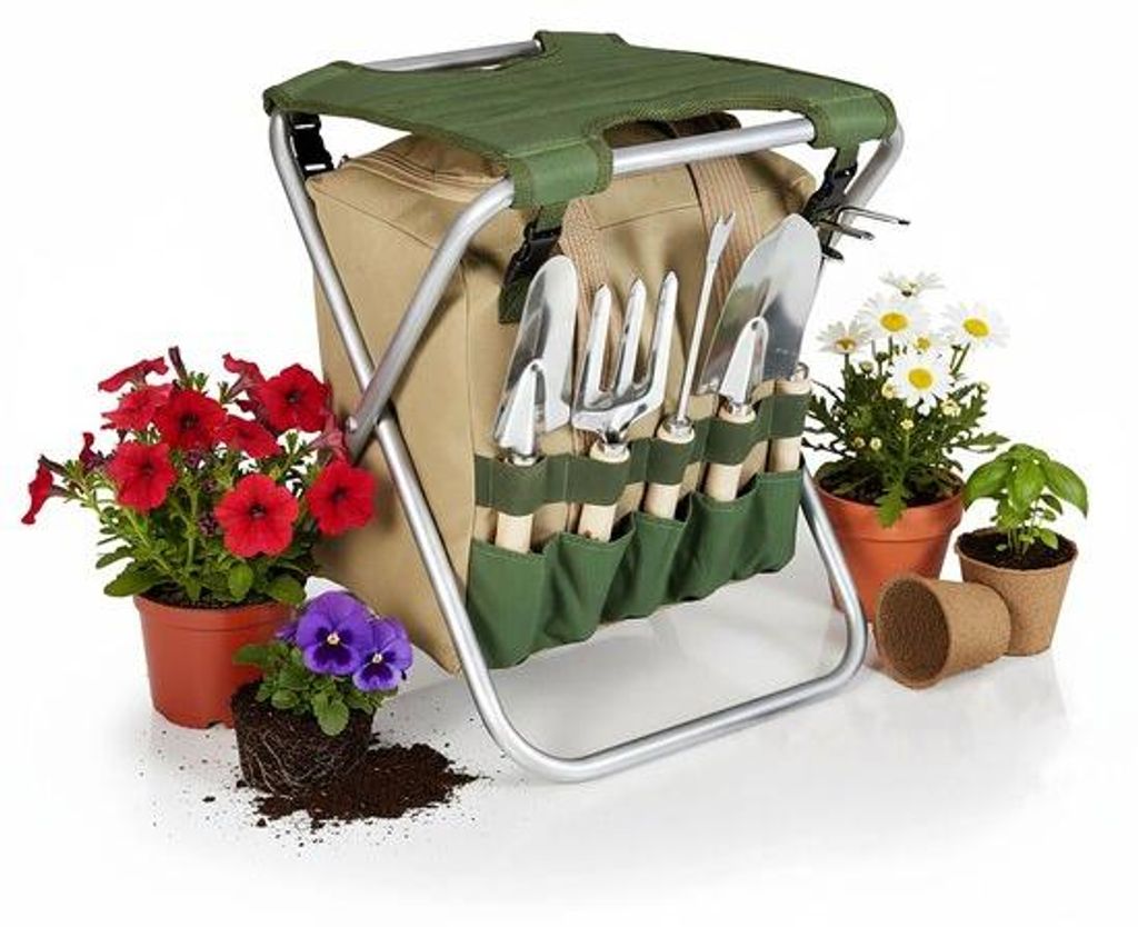 Unyqoos Komplett 5-teiliges Gartenwerkzeugset mit klappbarem Stuhl und Tasche für Gartenarbeit