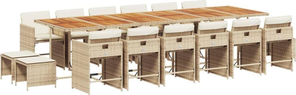 17-tlg. Garten-Essgruppe mit Kissen Beige Poly Rattan