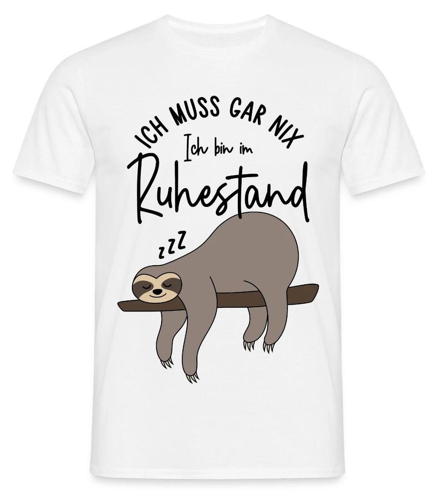 Spreadshirt Ruhestand | Faultier Ich Muss Gar Nix | Ich Bin Im Ruhestand Männer T-Shirt, M, Weiß