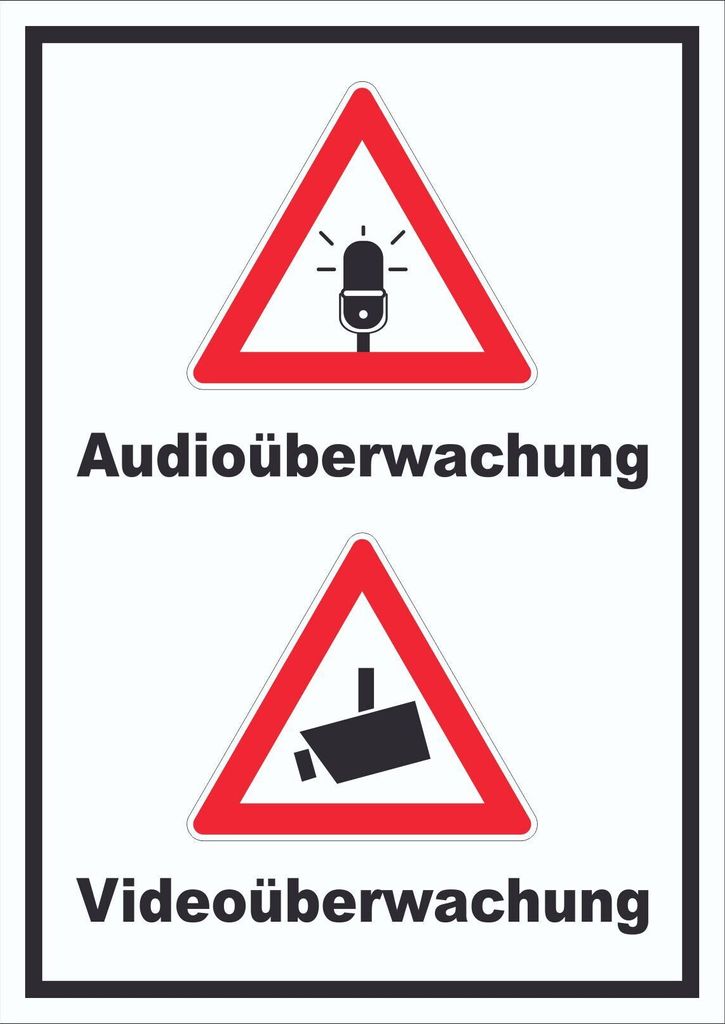 Achtung Audio- und Videoüberwachung Schild hochkant A0 Rückseite selbstklebend
