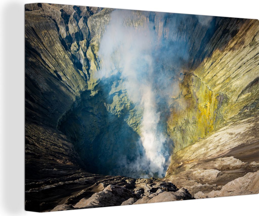 OneMillionCanvasses - Leinwandbilder - 140x90 cm, Der rauchende Vulkan Bromo, Wandbilder Kunstdruck Wanddekoration - Foto auf Leinwand - Gemälde...