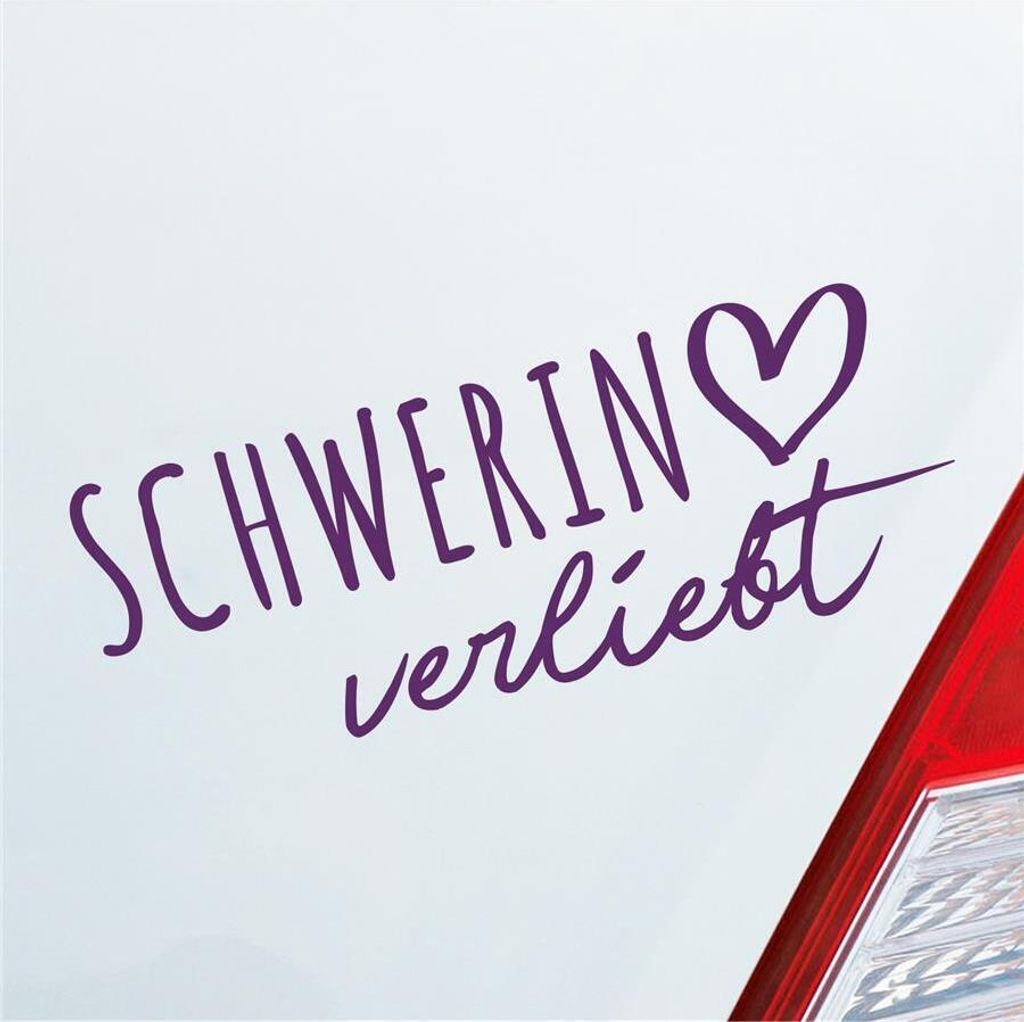 Auto Aufkleber Schwerin verliebt Herz Stadt Heimat Liebe Car 19x7 cm Lila Sticker Heckscheibenaufkleber