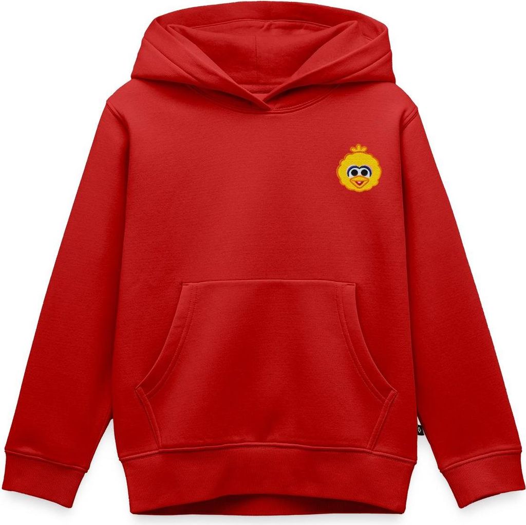 Spreadshirt Sesamstraße Bibo Als Stickmotiv Kinder Premium Hoodie, 158/164 (12 Jahre), Rot