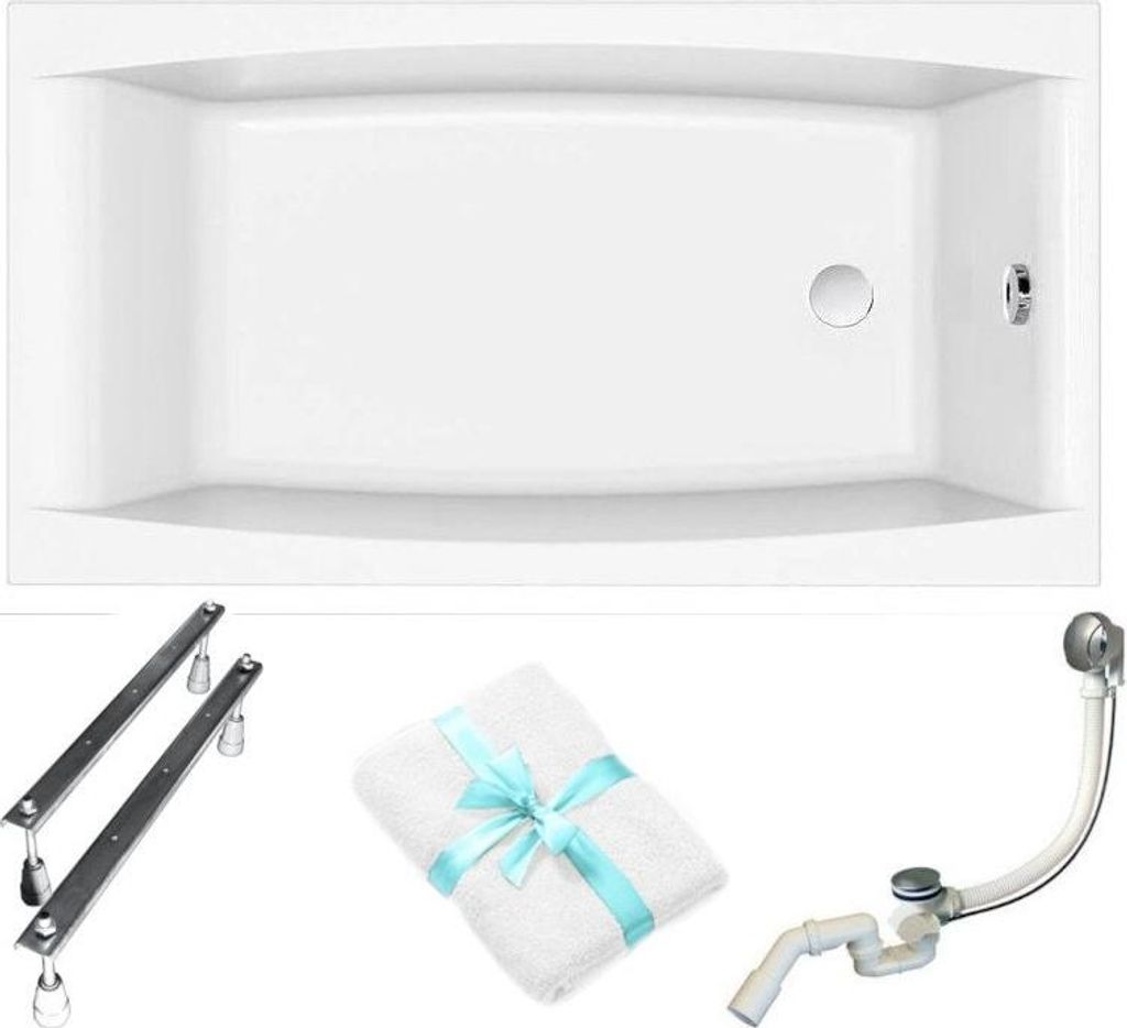 Cersanit | Badewanne - 140 x 75 Cm - Mit Siphon Und Beinen - Ergonomische Form - Acrylwanne - Weiß - Virgo