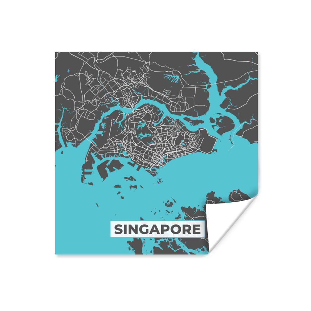 MuchoWow Poster Singapur - Karte - Blau - Stadtplan 100x100 cm - Babyzimmer