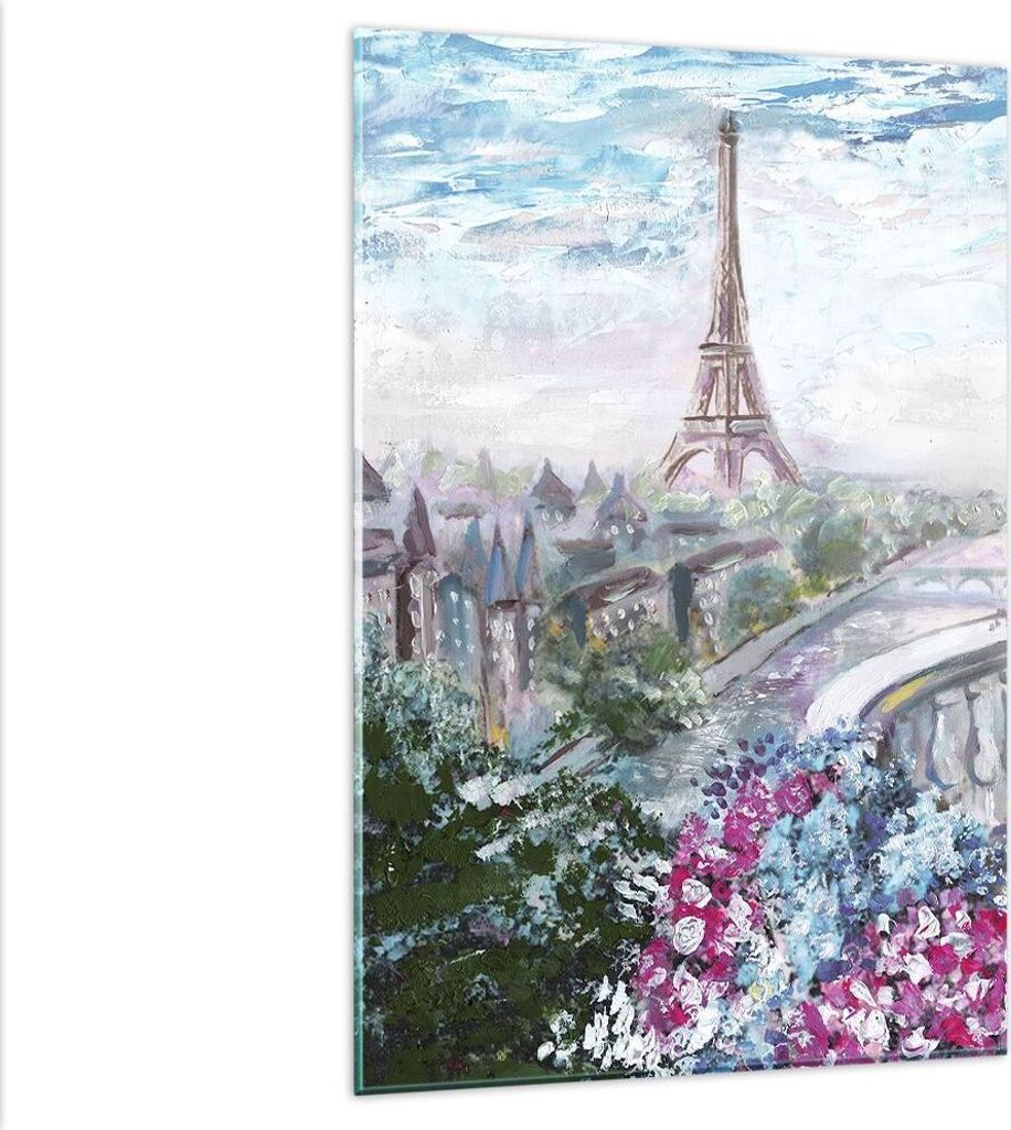 Bilder auf glas - Einteilig - Blumen Eiffle Architektur Balkon - 80x120cm - Glasbilder - Wandbilder - Bilder - Wanddekoration aus Glas - Glas Bilde...