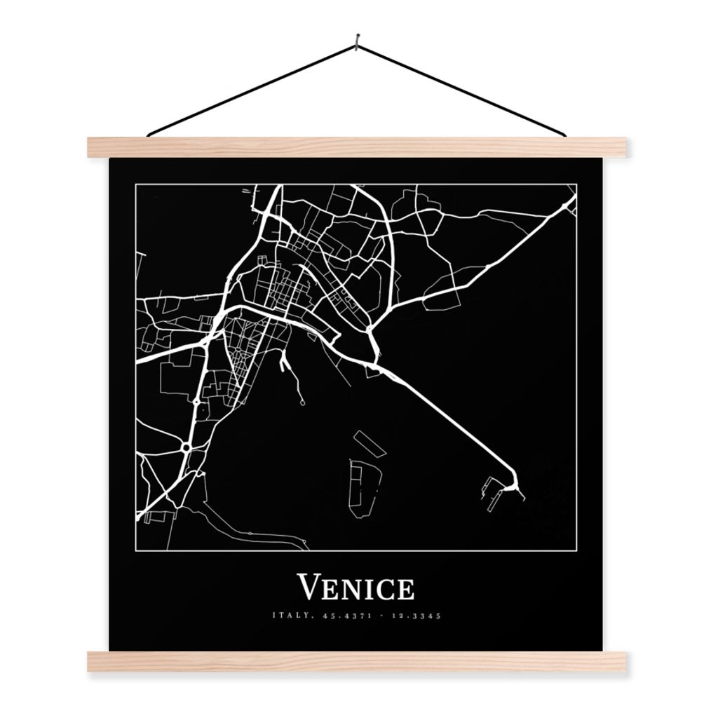 MuchoWow Textilposter Stadtplan - Venedig - Karte - Venedig 40x40 cm mit holzfarbenen Rahmen - Posterleiste