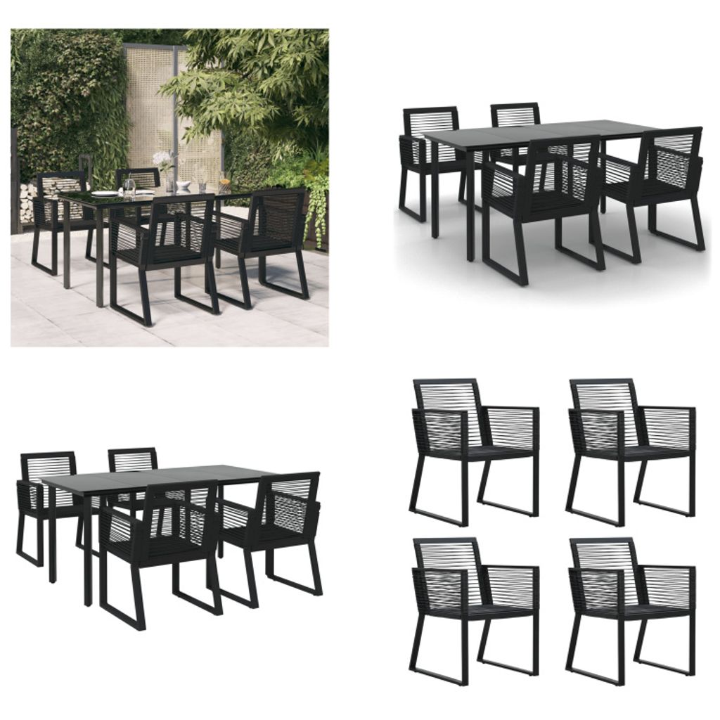 vidaXL 5 tlg. Garten Essgruppe Schwarz PVC Rattan - Garten-Essgarnitur - Garten-Essgarnituren - Essgarnitur - Gartenmöbelset