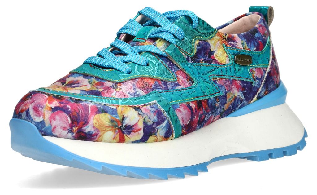 Laura Vita Damen Sneaker Metallic Plateau Floral TELLAO 09, Größe:37 EU, Farbe:Blau