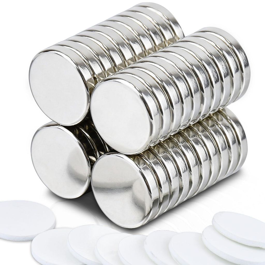 40 extra starke Neodym-Magnete, 15 x 3 mm, selbstklebend, klein, rund, für Kühlschrank, Magnettafel, Whiteboard, Büro