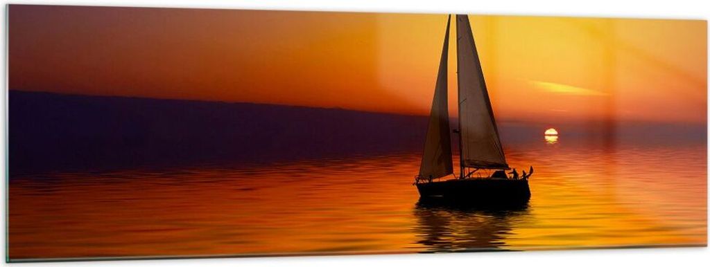 Bilder auf glas - Boot Sonnenuntergang Landschaft - 160x50cm - Glasbilder - Wandbilder - Kunstdruck - zum Aufhängen bereit - Wanddekoration aus Gl...