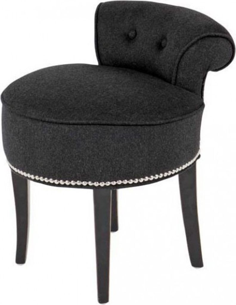 Casa Padrino Designer Hocker Stuhl aus massivem Eichenholz Dunkelgrau / Schwarz - Chesterfield Kolonial Stil Shabby Landhaus Barock Schminktisch St...