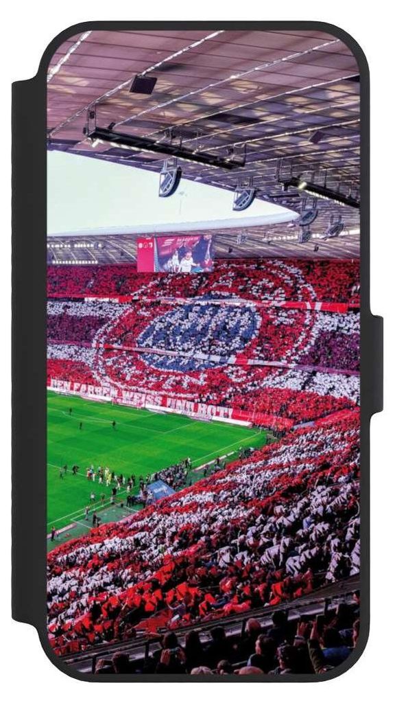 NIVOCASE Klapphülle für Apple iPhone 14 Handyhülle aus Kunst Leder NIVOflip schwarz FC Bayern München FCB Stadion