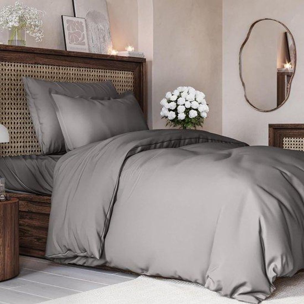 Famanu Bettwäsche Set 135 x 200 cm Mikrofaser 3-teilig Dunkelgrau