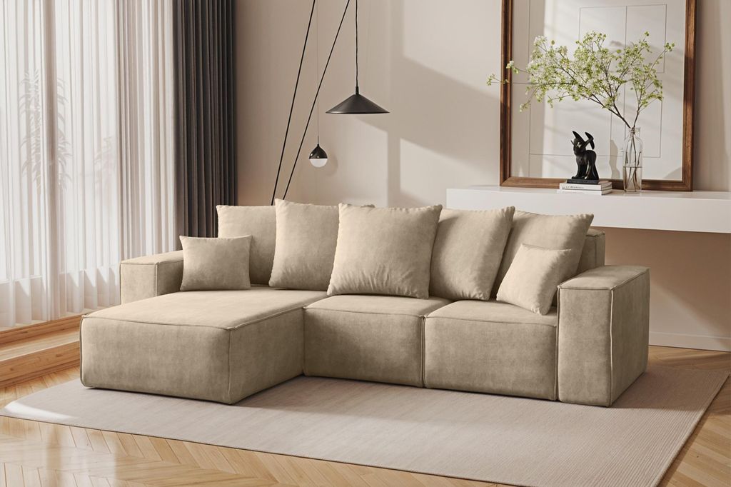Kaiser Möbel Ecksofa L-Form, Premium Kollektion ELLA, Stoff Noel, Hellbeige, Links