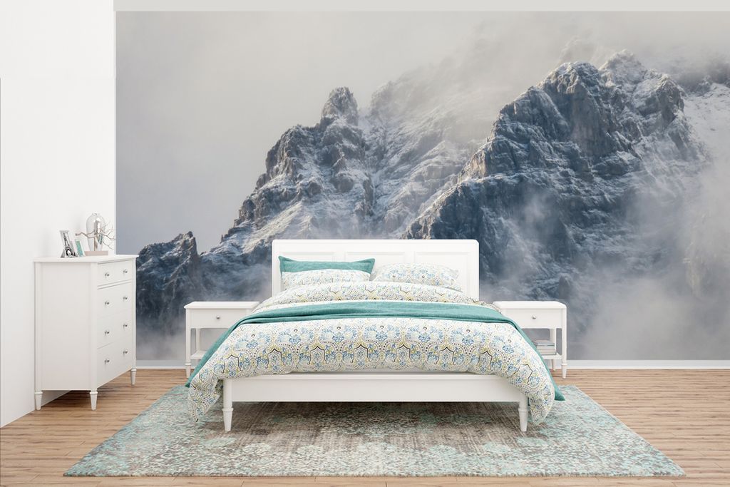 MuchoWow Fototapete für Wohnzimmer oder Schlafzimmer Wandtapete Vinyl Motivtapete Österreich - Berg - Nebel - 430x240 cm - Gemustert