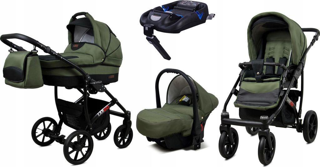 BabyLux Largo | 4in1 Kinderwagen Set | Olive Black | Kombikinderwagen | Kinderwagenset