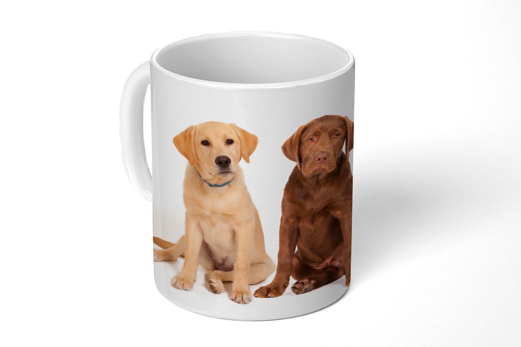 KitchenYeah Tasse Kaffeetasse Kaffeebecher 350 ml 4 verschiedenfarbige Labrador Retriever Welpen Teetasse - Fototasse - Becher - Keramikbecher - ...
