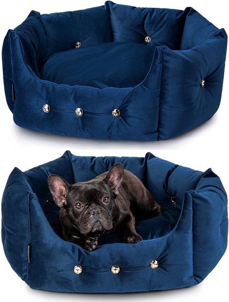 Marineblaue HundesoFA Velours Luxus Hundebett für Kleine Hunde