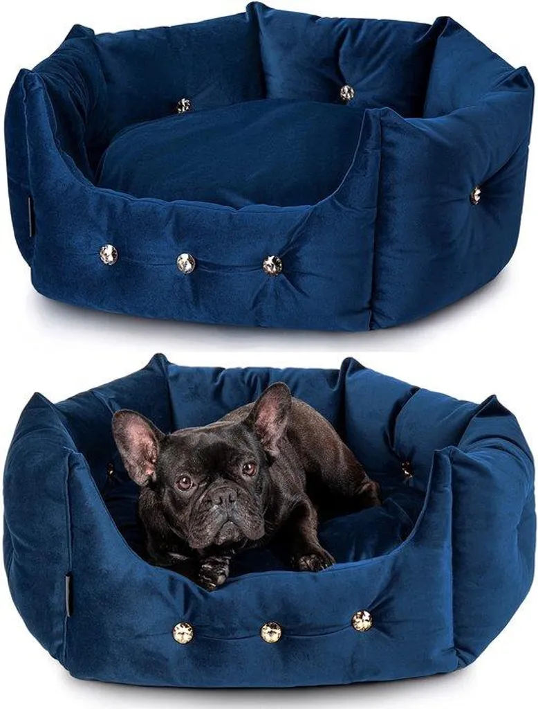Canapé pour chien bleu marine velours - Lit apaisant pour petit chien XL