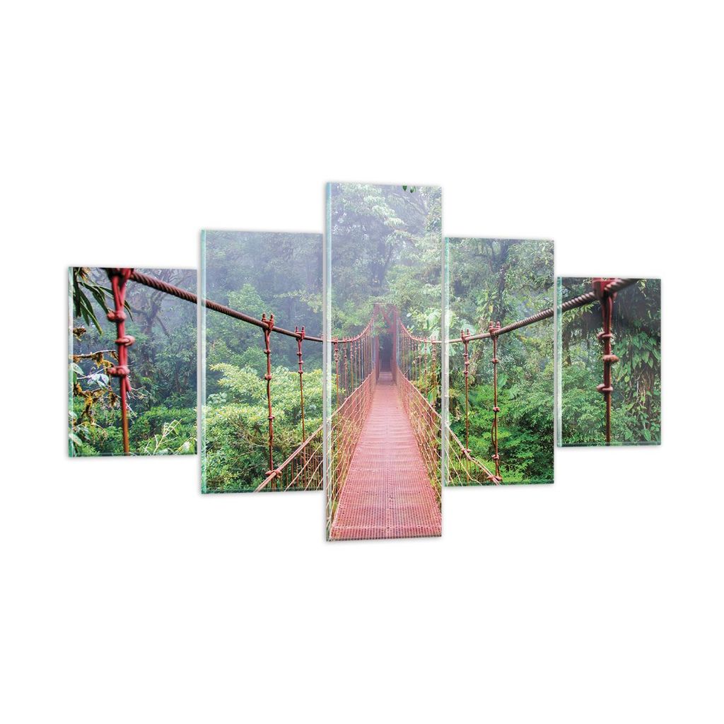 Bilder auf glas - 5 Teile - Brücke ausgesetzt Costa Rica - 125x70cm - Glasbilder - Wandbilder - Bilder - Wanddekoration aus Glas - Glas Bilder - W...