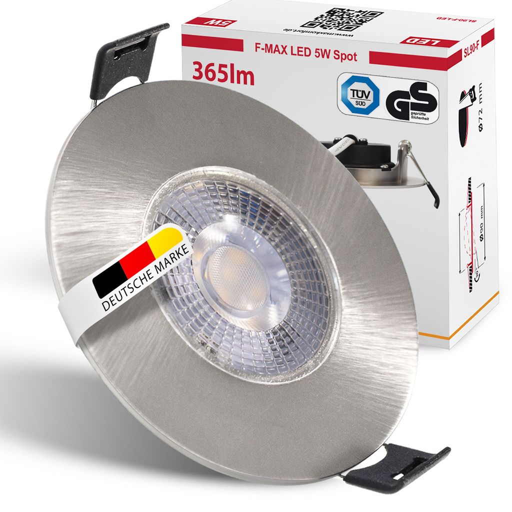 12 x LED Bad Einbaustrahler flach 230V IP44 5W Warmweiß 3-Stufen-Dimmbar | Eisen gebürstet Edelstahl Optik | Einbauspot Deckenstrahler Spot | F-MAX
