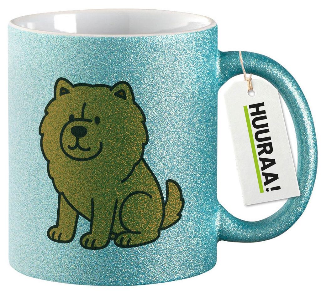 Huuraa Glitzertasse Chow-Chow Comic Chowie 330ml Blau Keramik Kaffeebecher Geschenkidee