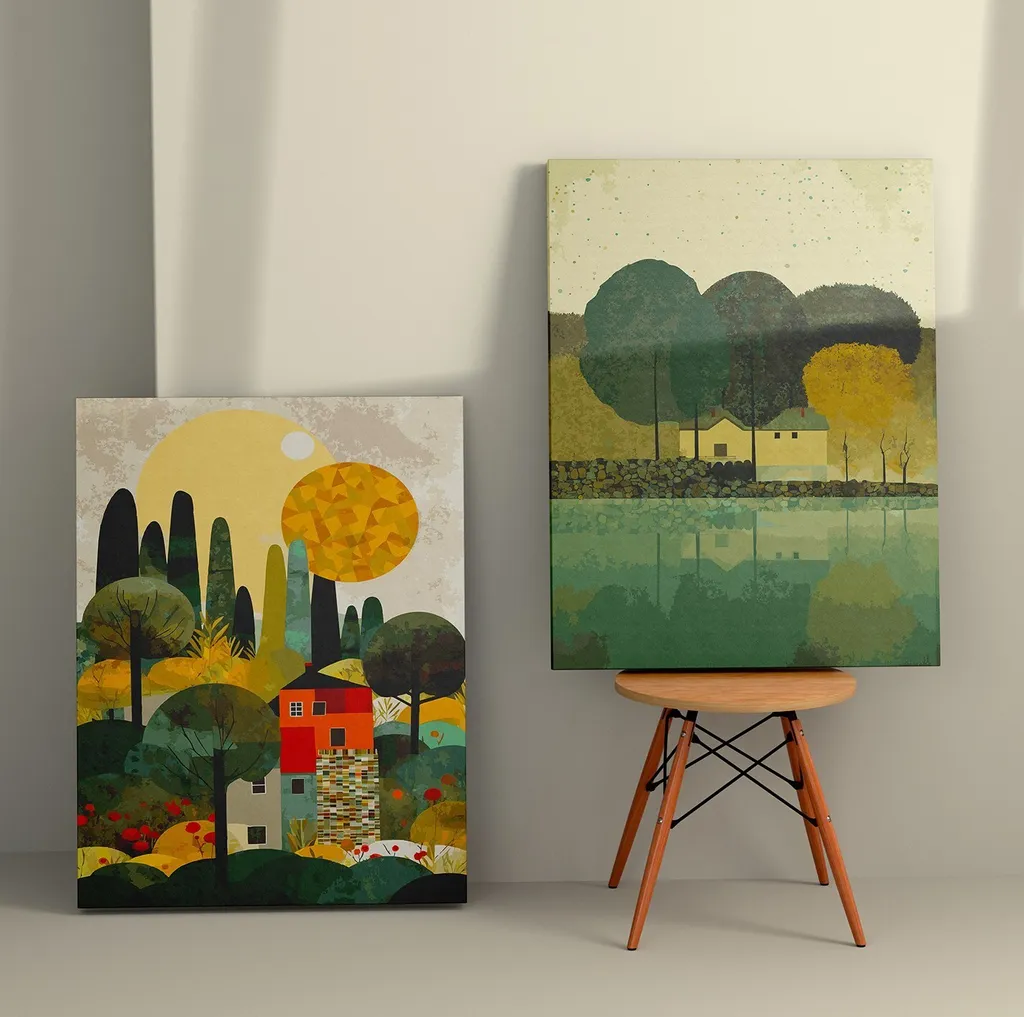 Wallity, 2KNV4339 - 50 x 70, Tela decorativa (2 pezzi), Multicolore, 100 % CANvas, 50 x 70 cm
