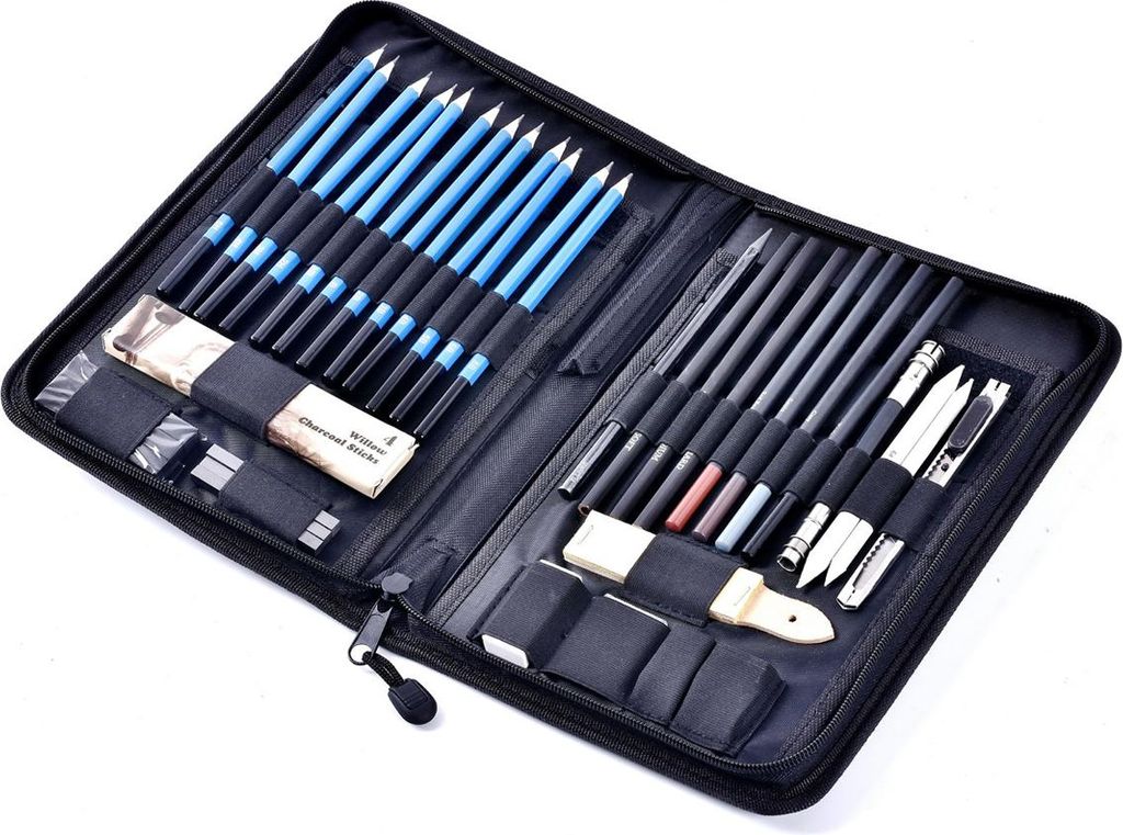 Set mit 40 Skizzenstiften, Kunst-Zeichenwerkzeugen mit Reißverschlusstasche, professionelles Skizzen-Zeichenstift-Set, Holzstifte für Kunstbedarf...