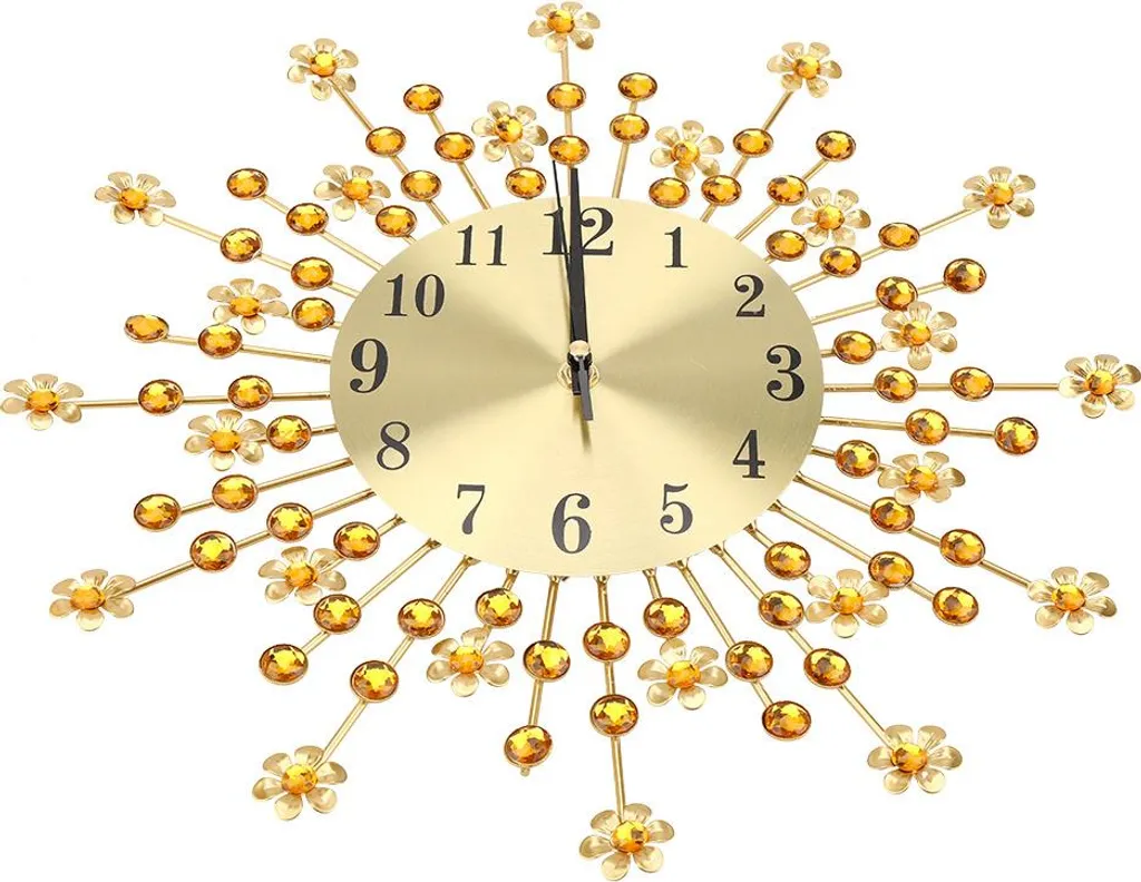 Horloge murale design fleur en fer forgé et strass brillants 50 cm