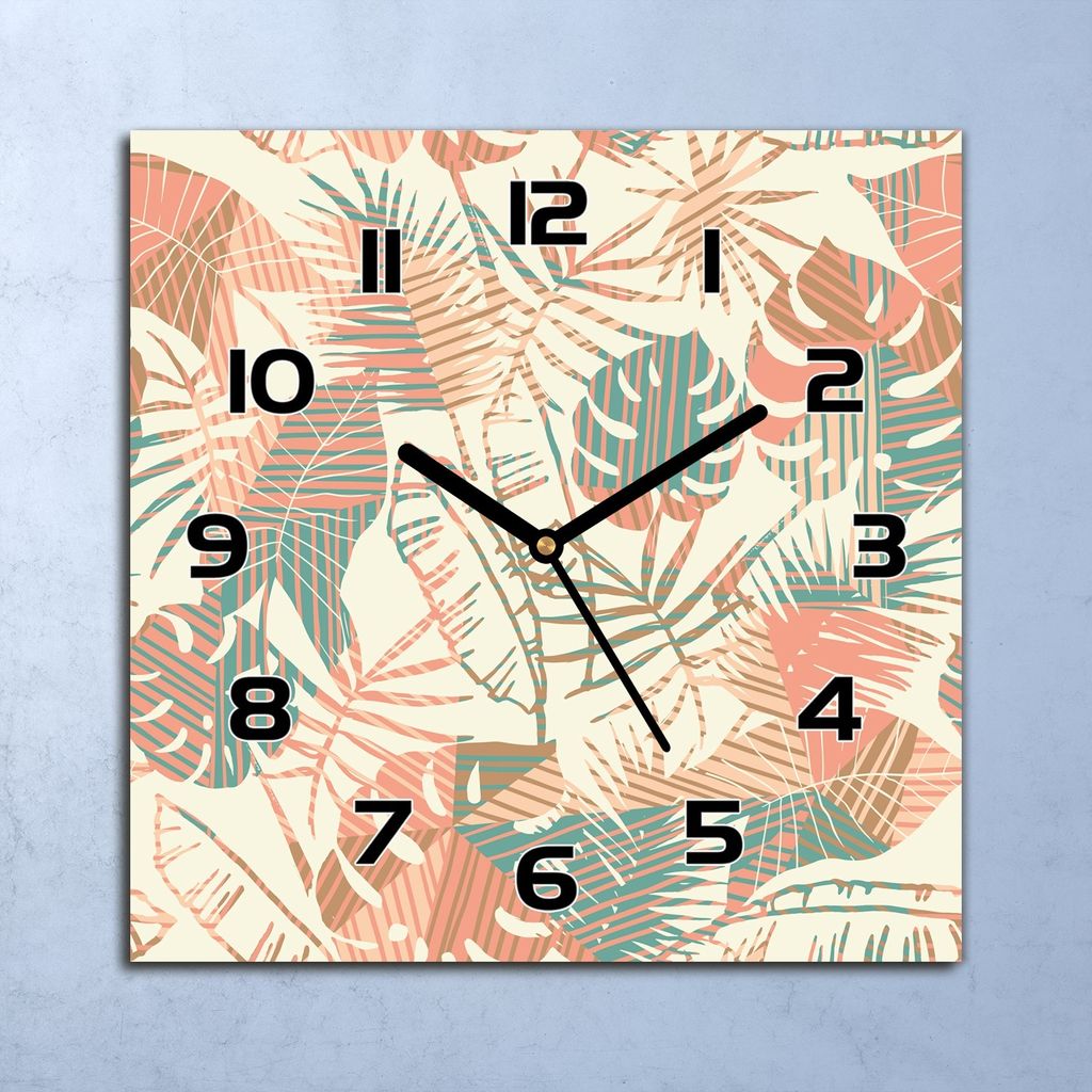 Wanduhr Echt-Glas-Küchenuhr Tropische Blätter Quarz Lautlos 30x30 Deko Bilder