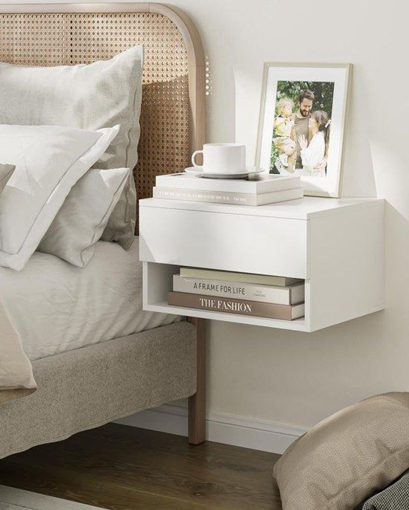 Zweifarbiger zwevender Nachtkasten mit Schublade für Schlafzimmer oder Bad, weiß, klein, modern