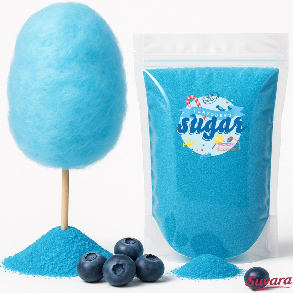 Aromazucker Heidelbeere Blau 500 g – farbiger Zucker für Zuckerwatte, Popcorn und Zuckerwattemaschine