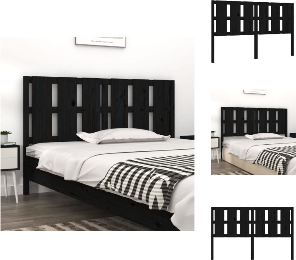 vidaXL Bett-Kopfteil Schwarz 155,5x4x100 cm Massivholz Kiefer - Kopf- & Fußenden