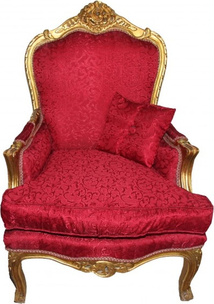Casa Padrino Barock Sessel Rot Muster /Gold - Antik Stil Möbel