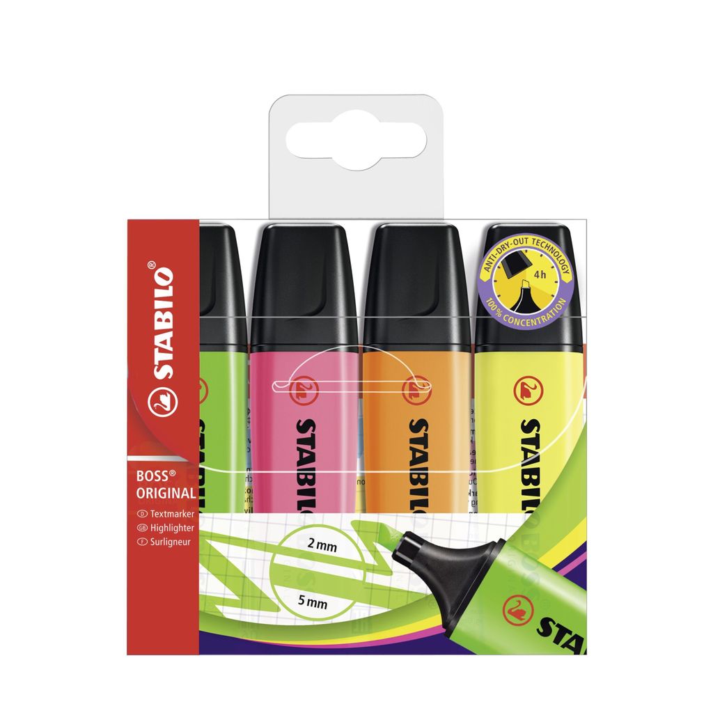 Surligneurs - STABILO BOSS ORIGINAL - Pack de 4 - jaune, Image du produit 