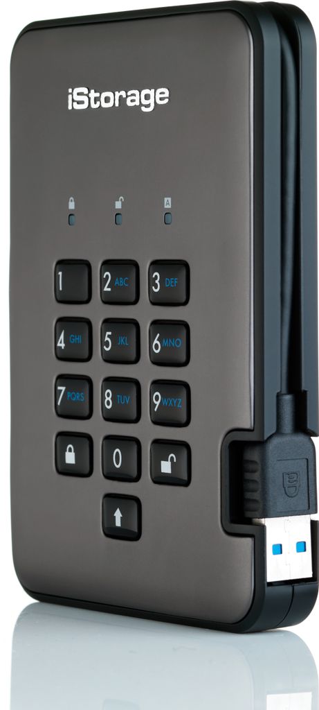 iStorage diskAshur PRO2 256-bit 512GB USB 3.2 secure encrypted solid-state drive IS-DAP2-256-SSD-512-C-G, 512 GB, USB Typ-A, 3.2 Gen 1 (3.1 Gen 1),...