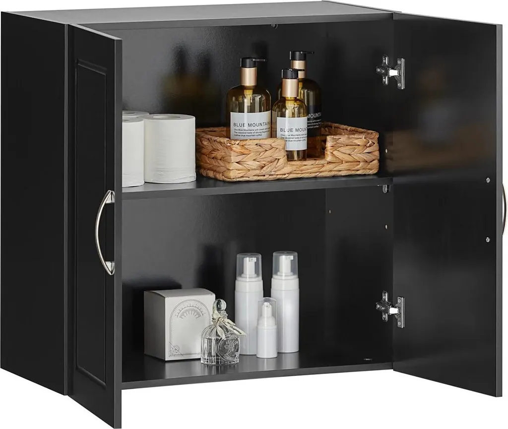 Armadietto a muro - Mobile da bagno/cucina - 2 ante - Montaggio a parete - Armadietto per medicinali - Necessario il montaggio - Nero
