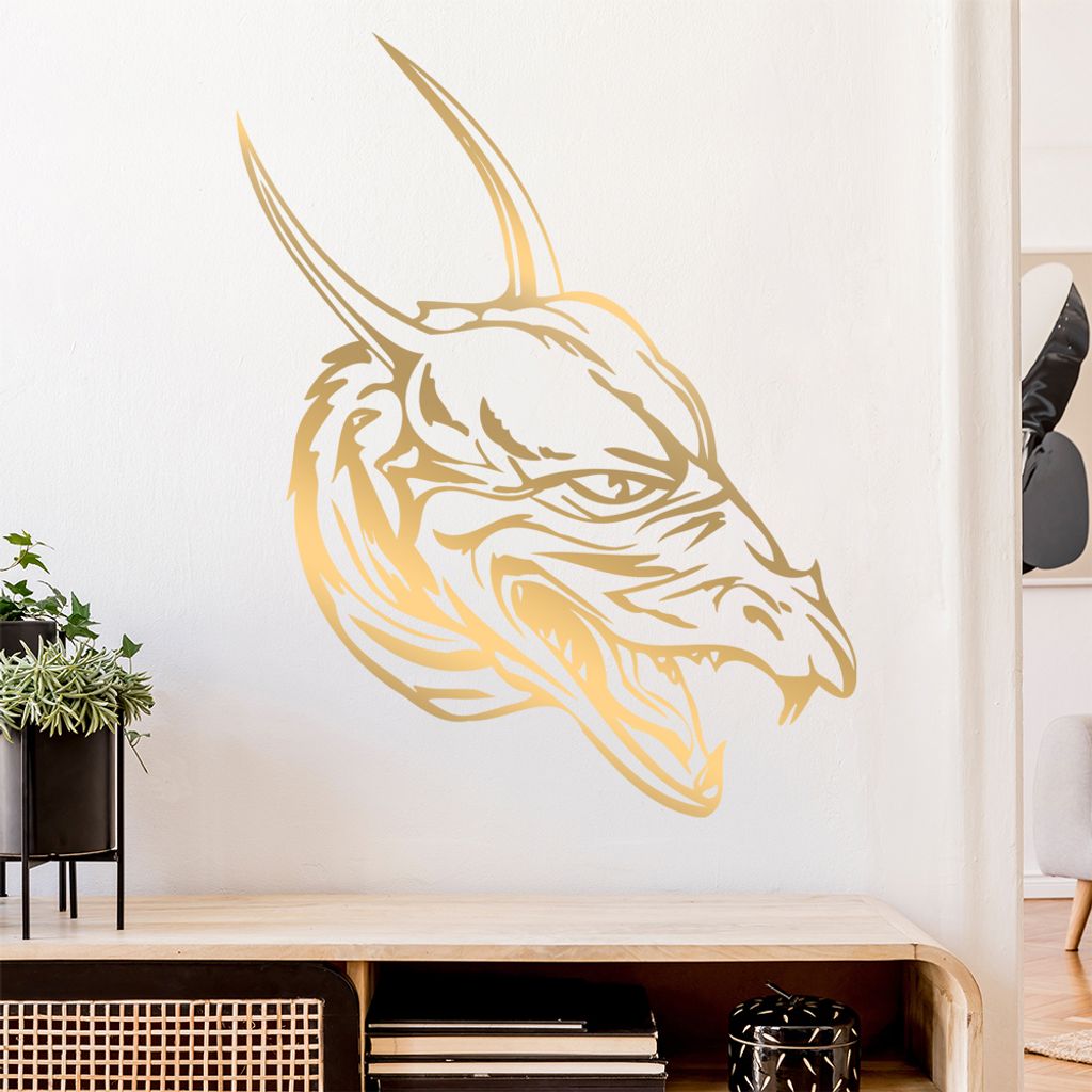 Drachen Kopf Wandtattoo in 6 Größen - Wandaufkleber Wall Sticker - Dekoration, Küche, Wohnzimmer, Schlafzimmer, Badezimmer