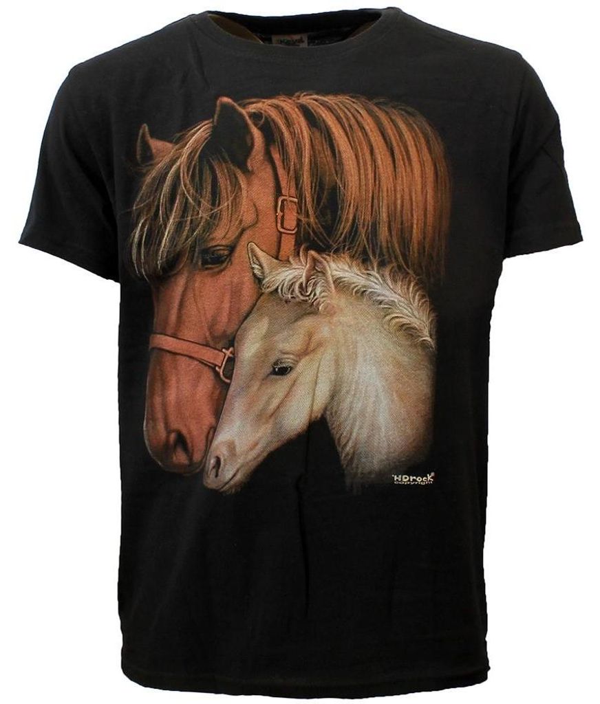 Stute und Fohlen zwei Pferde T-Shirt schwarz - L