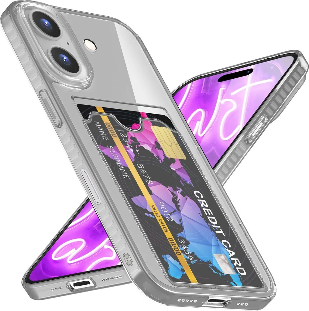 Custodia NALIA Neon iPhone 16 con Portacarte Grigio Trasparente