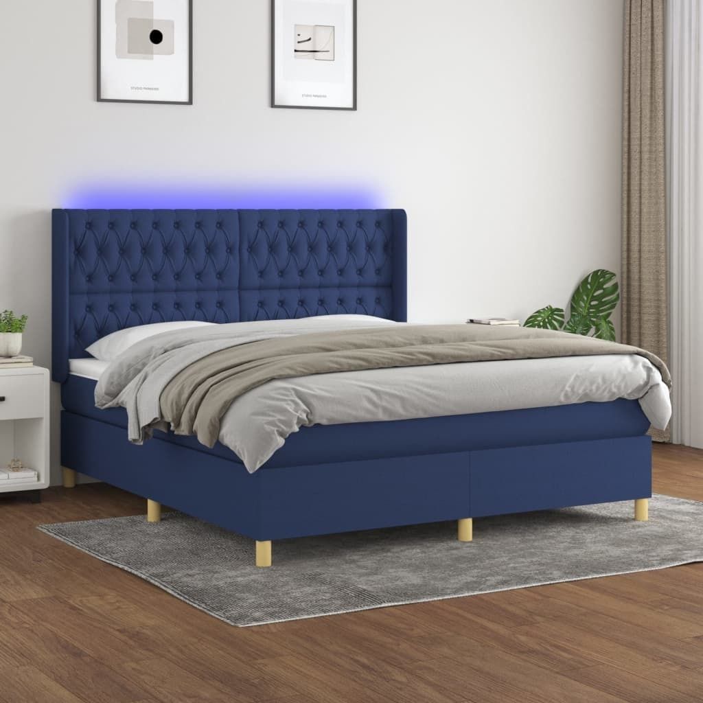The Living Store Boxspringbett mit Matratze & LED Blau 160x200 cm Stoff