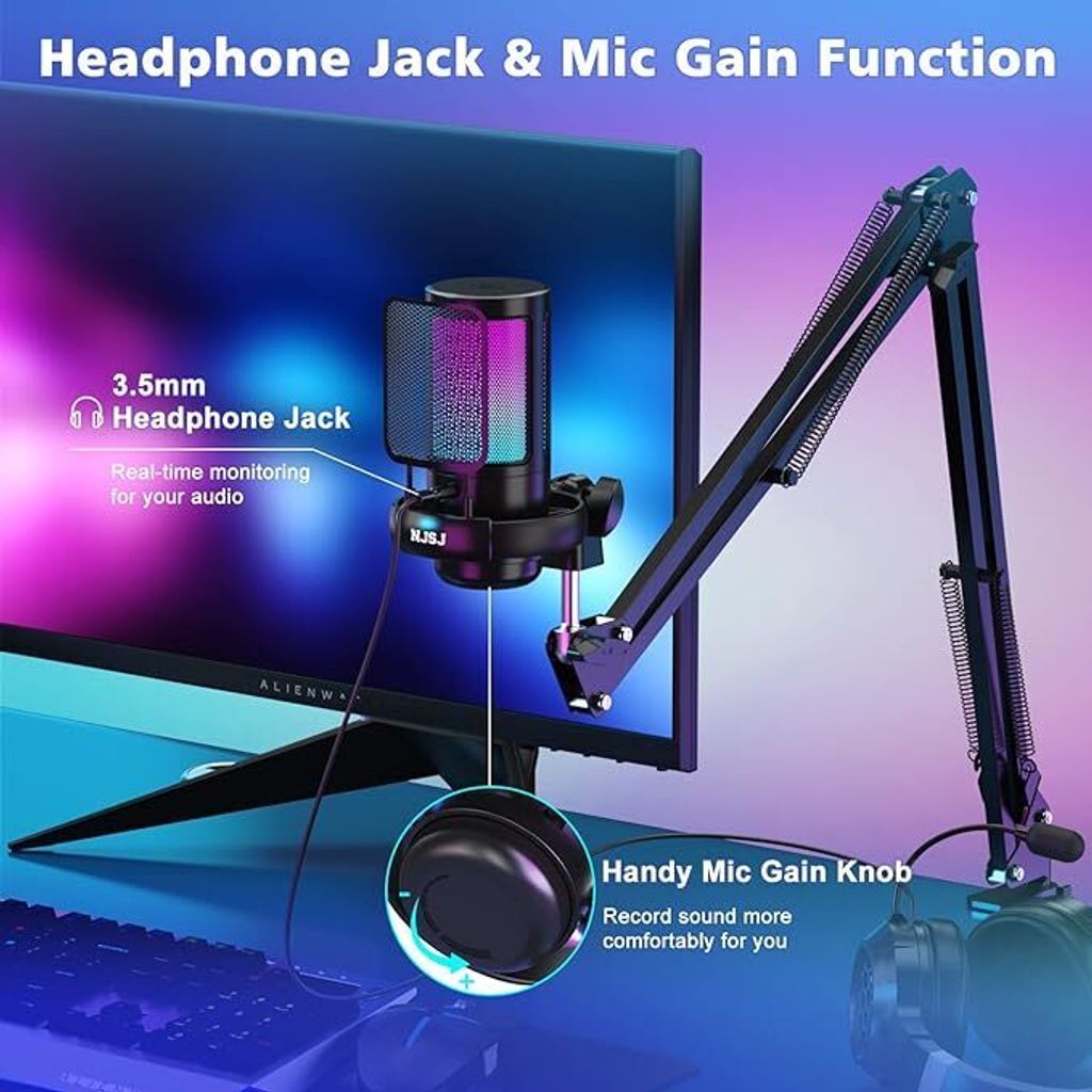 Gaming Mikrofon, USB Microphone mit Arm, für MAC PS4 PS5 Produktbild 4