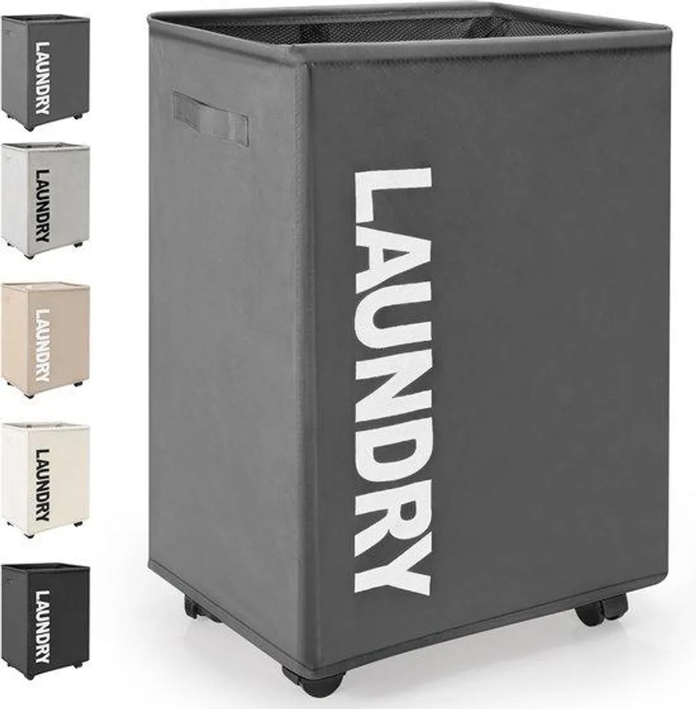 Panier à linge pliable à roulettes 65 L - Corbeille de rangement Gris