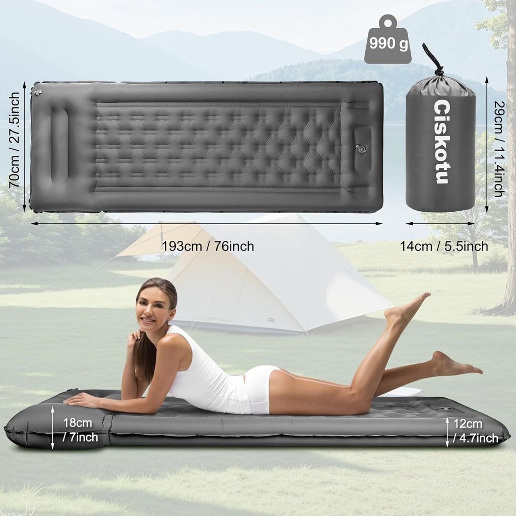 Isomatte Selbstaufblasend,12CM Luftmatratze Camping mit Produktbild 6