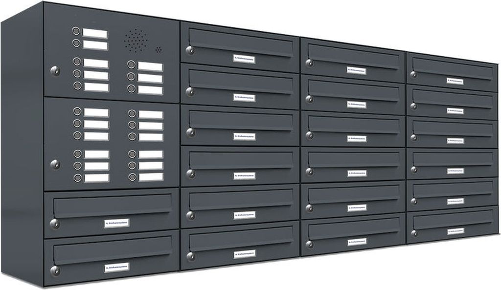 20er Briefkasten Anlage Aufputz - Wandmontage RAL 7016 Anthrazit Klingel