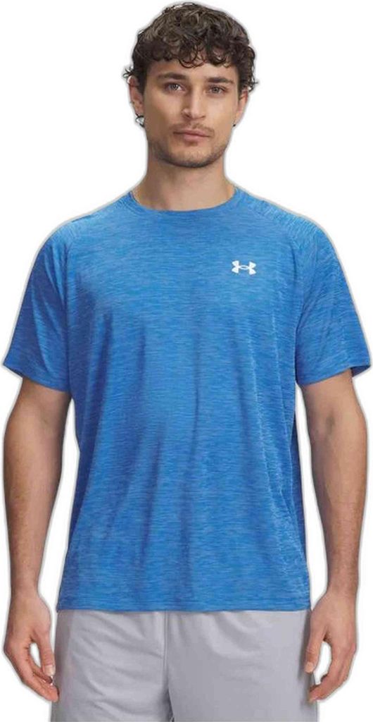 Under Armour UA Tech Textured Kurzarm-Oberteil für Herren, Erwachsener, Männlich, Blau, T-Shirt, Einfarbig, Blue Atlantis / White - 402