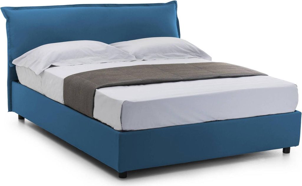 Doppelbett Dbidaou, Containerbett mit abnehmbarem Bezug mit gepolstertem Kopfteil und Bettrahmen, 100% Italy, inklusive Matratze 160 x 200 cm, Blau