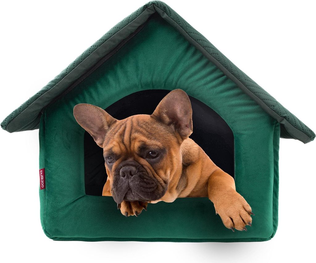 Elegant Hundehöhle, Hundehütte | Größe M: 33 x 40 x 33 cm | Farbe: Grün Velvet | Hundehaus für kleine und mittlere Hunde | Katzenhaus, Katzen...